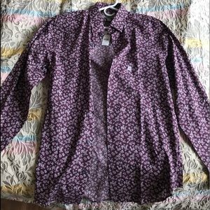 Express Slim Fit Dress Shirt Button Down Floral